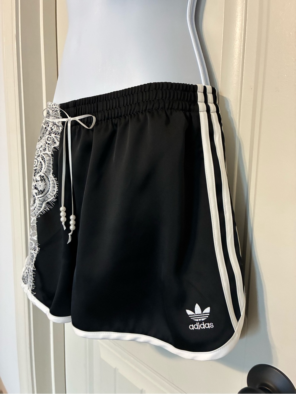 Adidas Black Athletic Lace Trim shorts